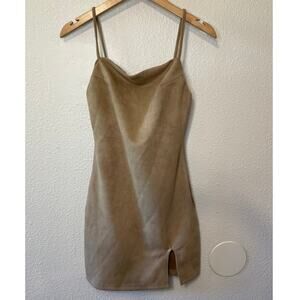 Mable Brown Faux Suede Spaghetti Strap Body Con Indie Sleaze Mini Dress Small